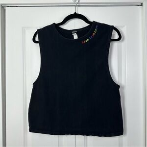 Electric Yoga Black Sleeveless Crop Muscle Tee Love Love Love Pride Size Med